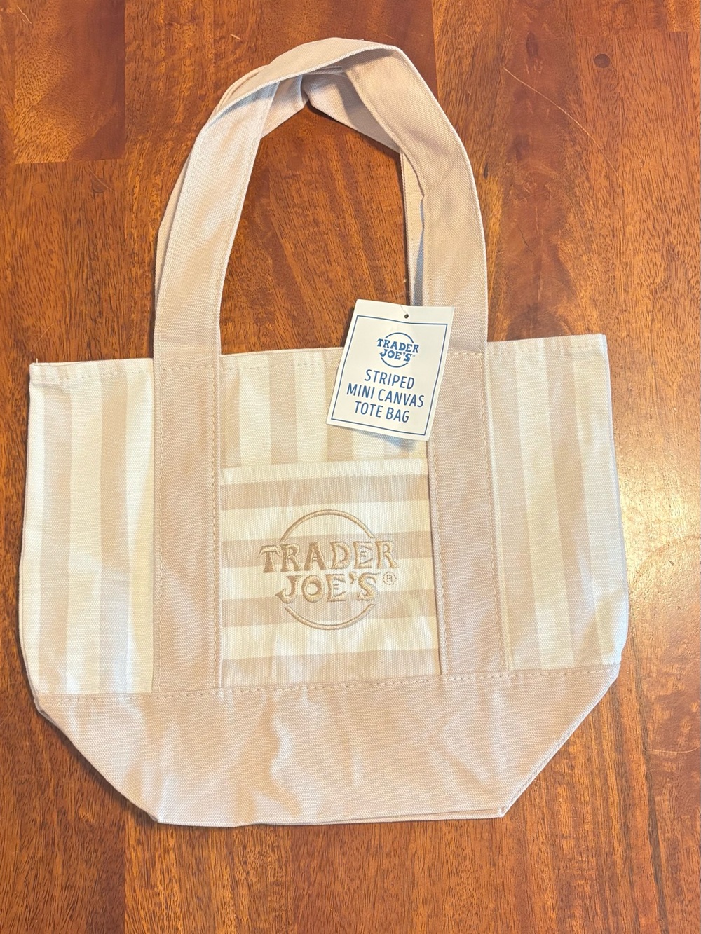 Striped Mini Canvas Tote Bag in Cream Tan NWT